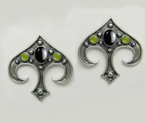 Sterling Silver Gothic Inspired Drop Dangle Earrings With Hematite And Peridot